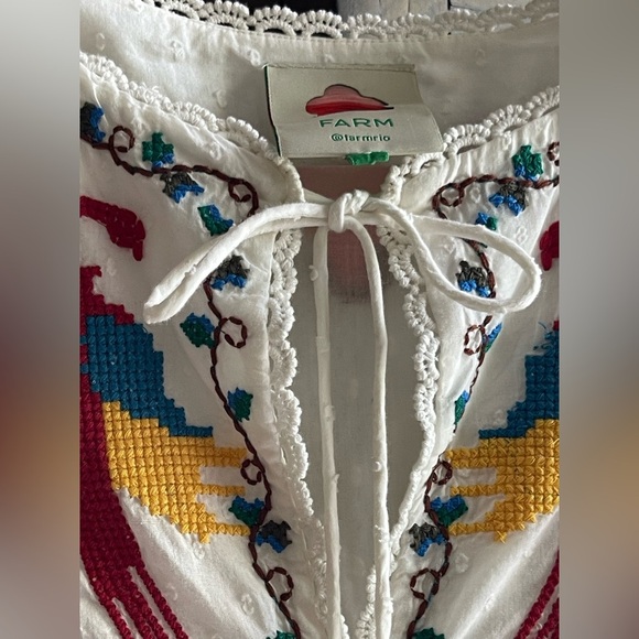 Farm Rio NWOT 100% Cotton Macaw Cross Stitch Tropical Embroidered Eclectic Maxi - Picture 7 of 15